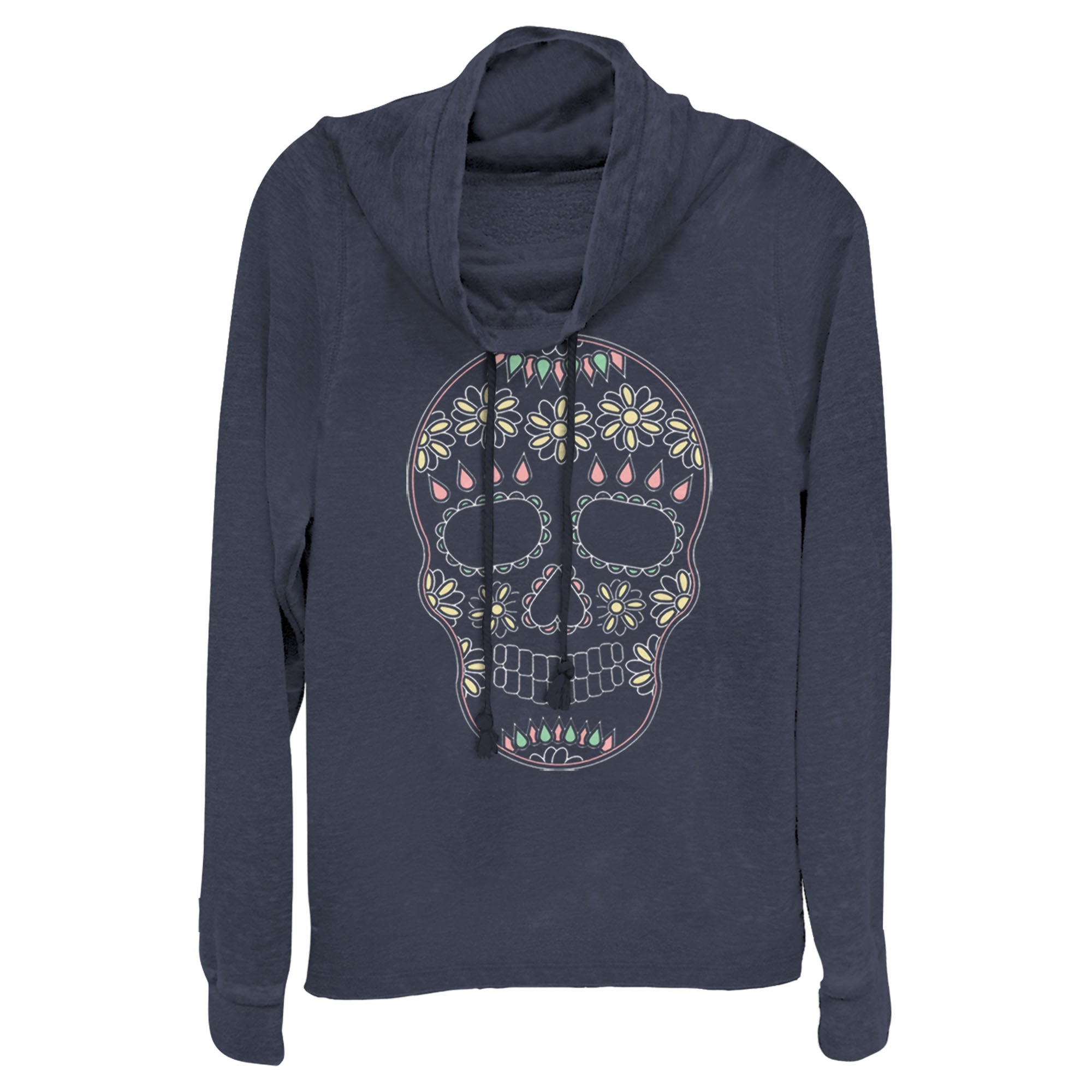 Lost Gods Junior’S Halloween Sugar Skull  Cowl Neck Sweatshirt