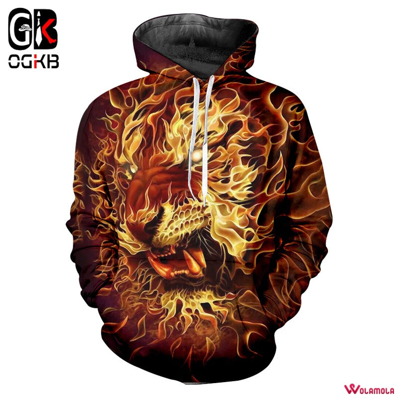 2018 Harajuku Print Llama 3D Lion Hooded Sweatshirts Animals Hoodies Women