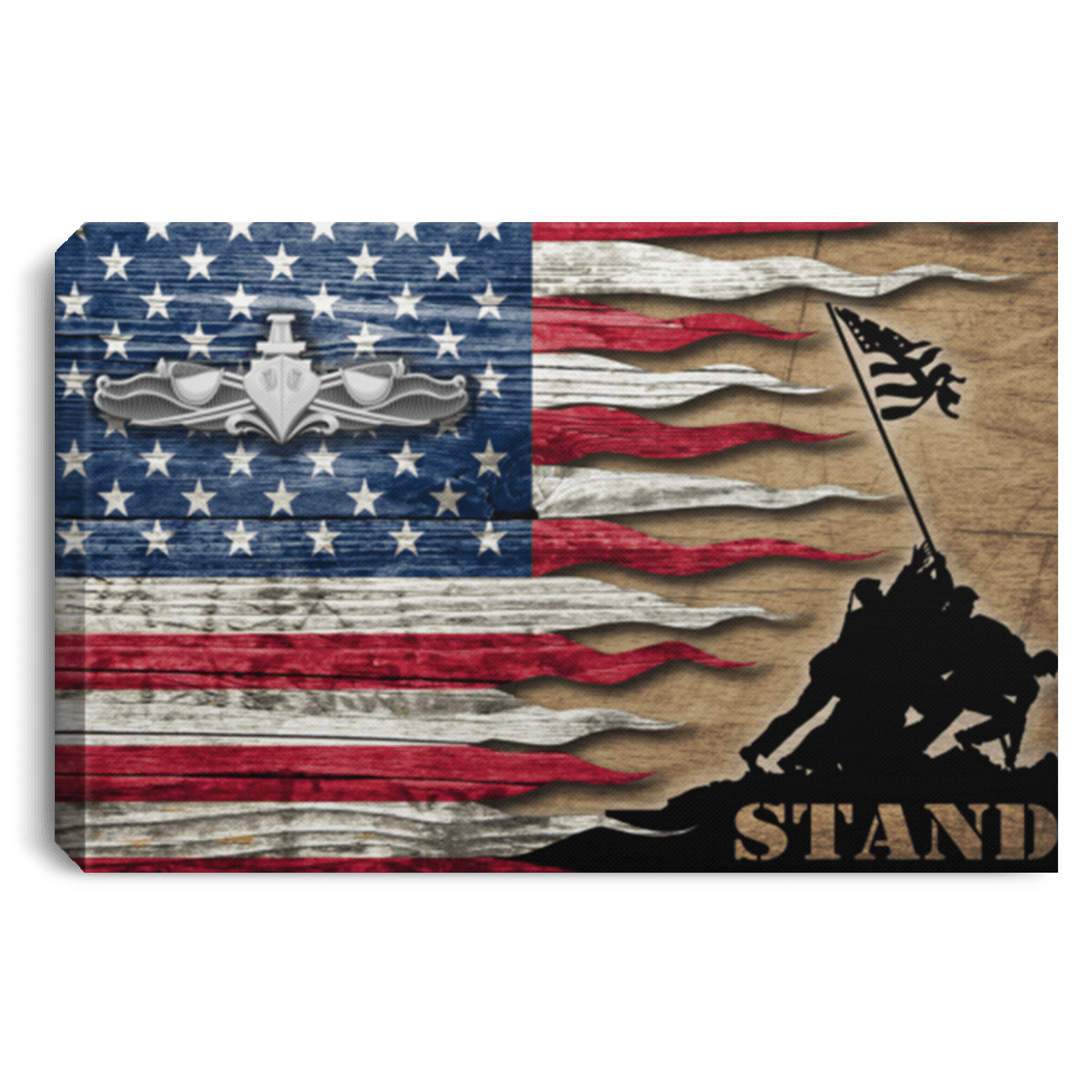 Us Navy Surface Warfare Enlisted Badge Stand For The Flag 24X16 Inches  Landscape Canvas .75In Frame