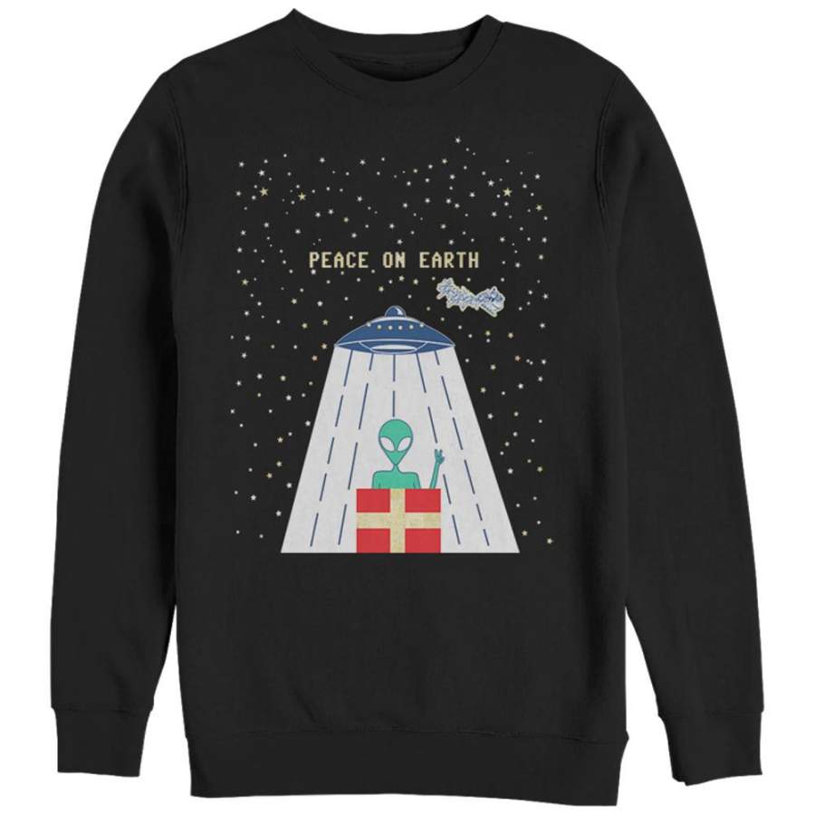 CHIN UP Women’s Christmas Peace Alien  Sweatshirt Black S