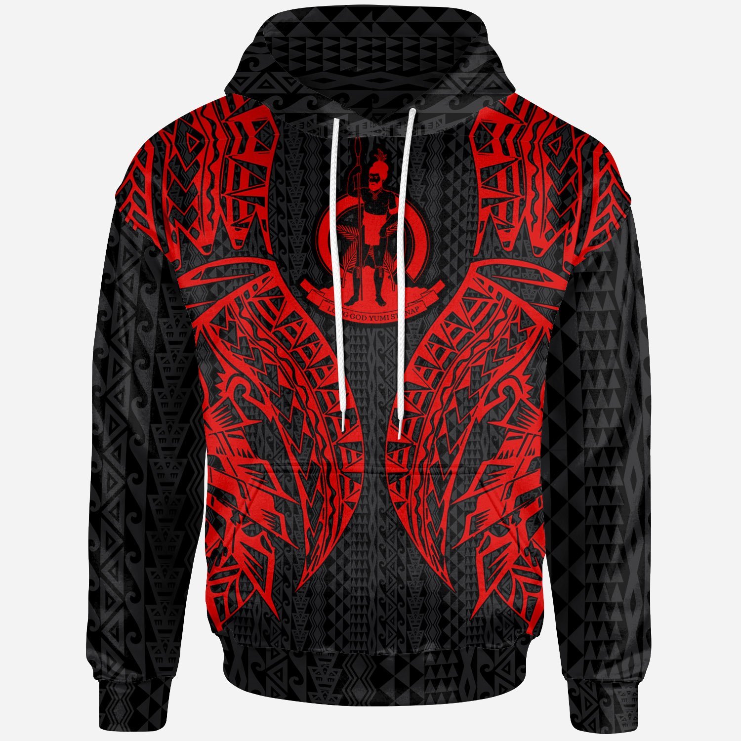 Vanuatu Hoodie – Polynesian Lion Head Red Style – Pacific Print Hoodie