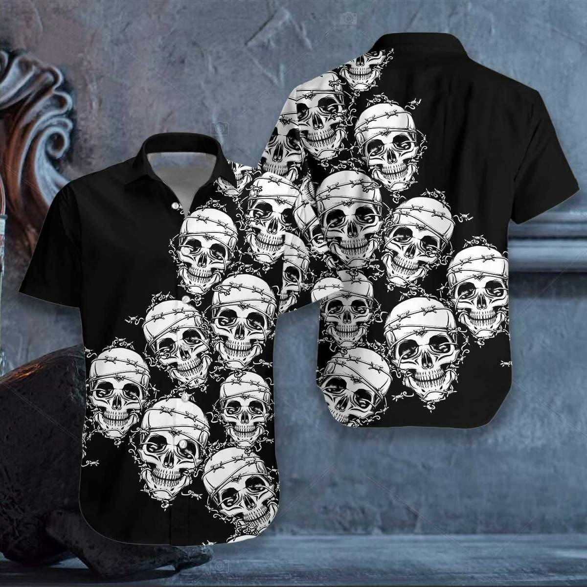 Hawaii Aloha Shirts Black And White Skull Gothic Ha46004