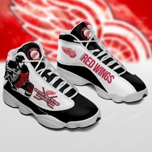 Black And White Detroit Red Wings Team Air Jordan 13 Printing Shoes Sneaker