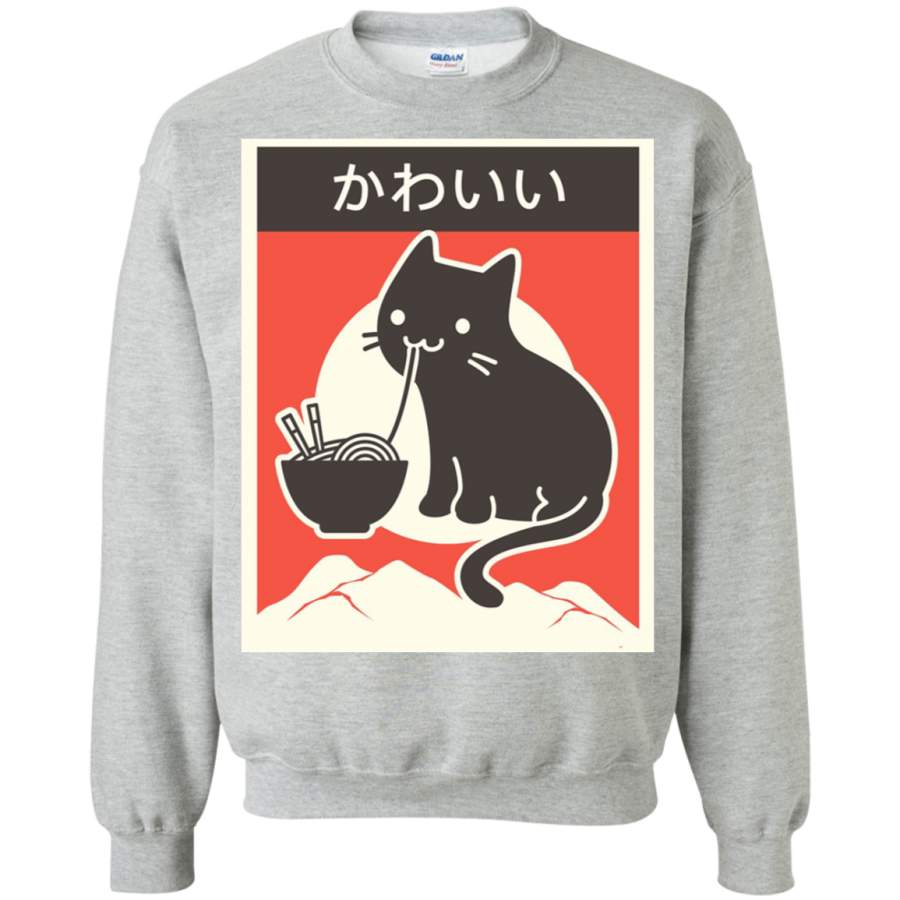 AGR Kawaii Vintage Style Japenese Ramen Cat Crewneck Pullover Sweatshirt