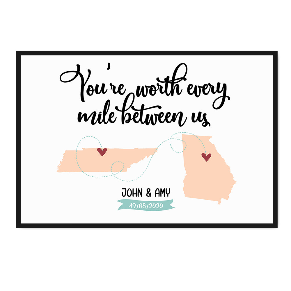 Custom Personalized state city name Valentine’s day wall prints poster gift ideas for room him boyfriend husband her girlfriend wife couple long distance relationship – Between Us TY2112 – Personalizedwitch