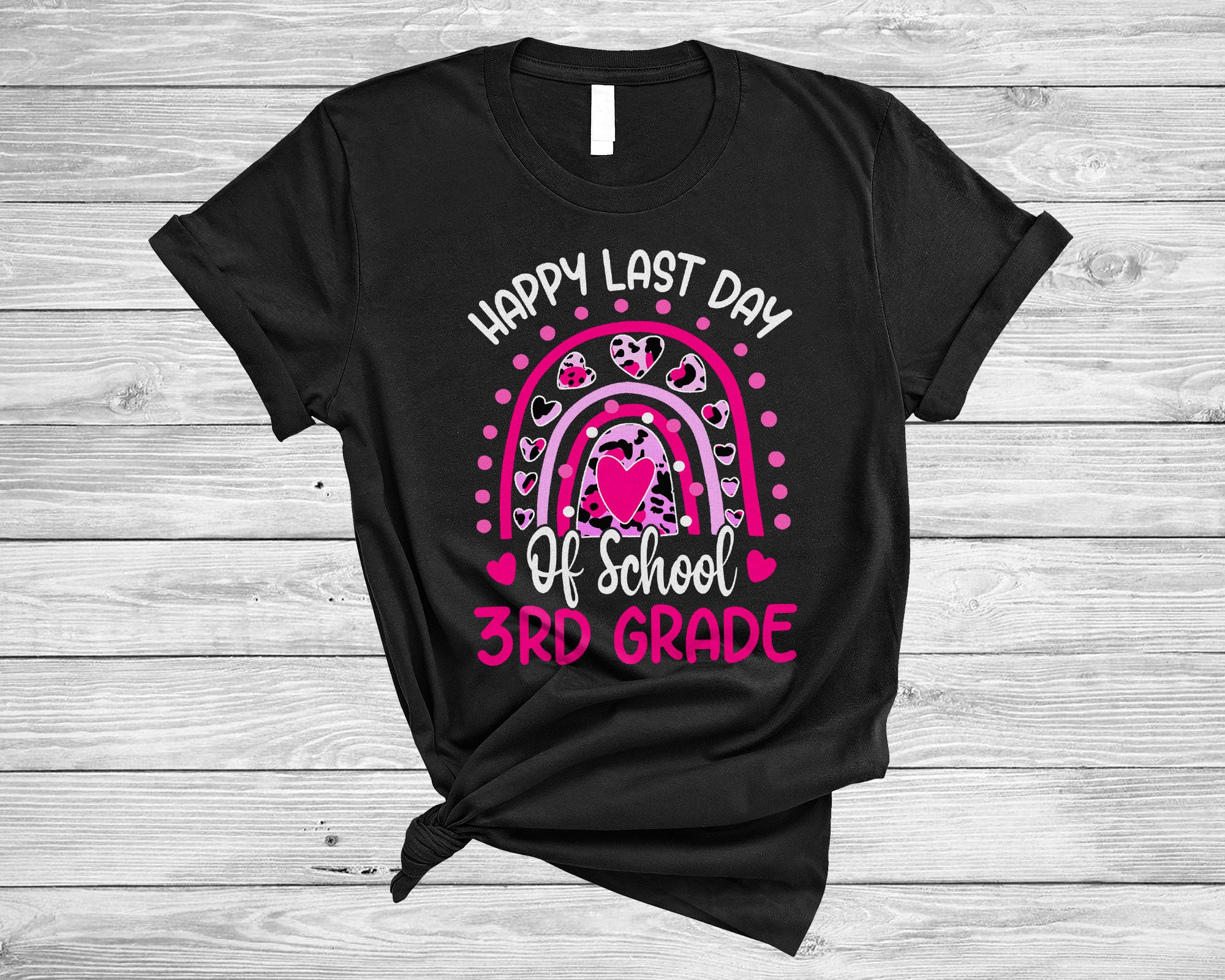 School Shirt Happy Last Day Of School 3Rd Grade Funny Summer Vacation Rainbow Leopard Gifts T-Shirt