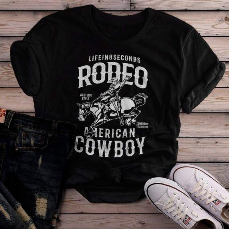 Women’s Rodeo T Shirt American Cowboy Shirts Western Graphic Tee Southern Tradition Horse Tshirt