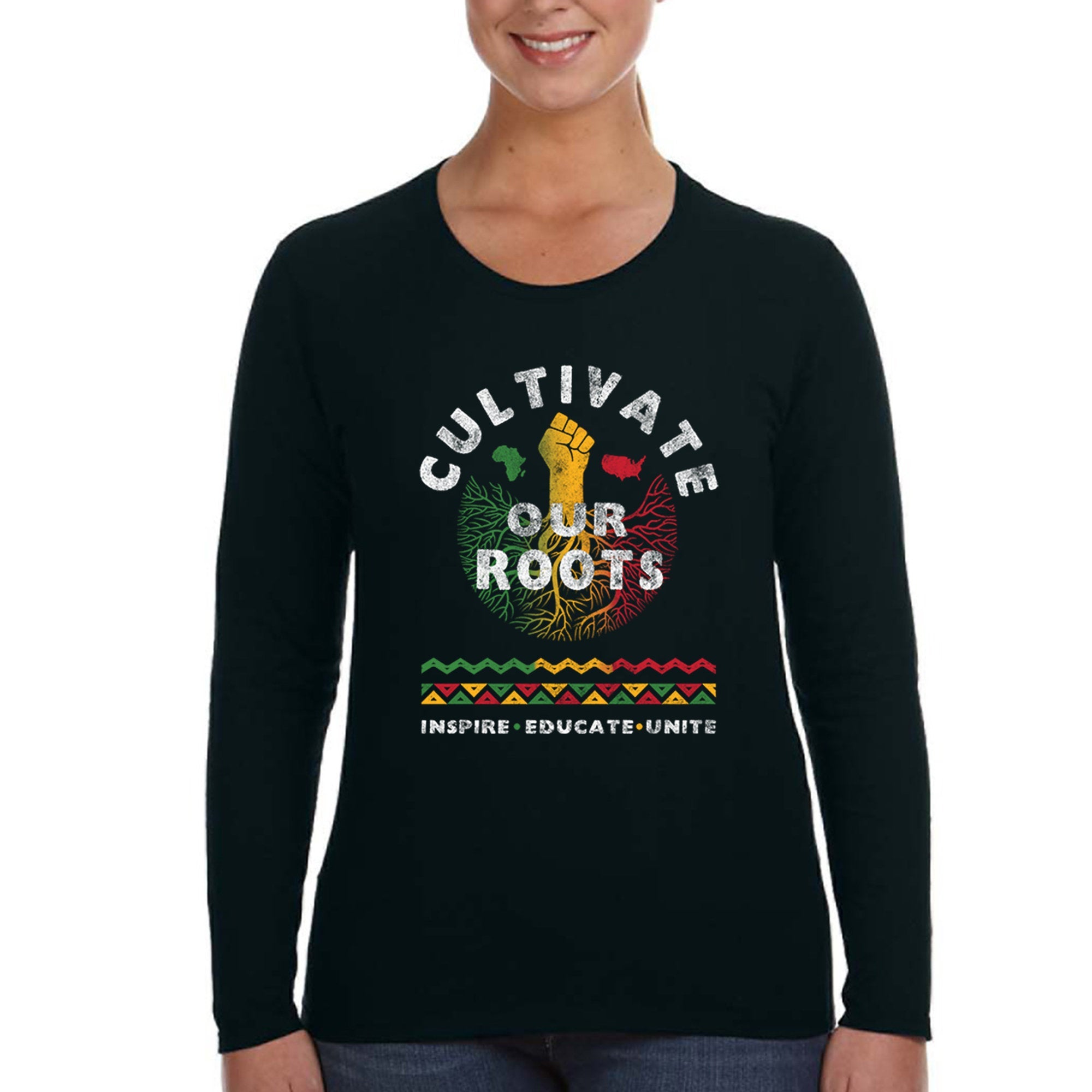 Xtrafly Apparel Women’S Cultivate Our Roots African Heritage Africa Roots Black Is Beautiful Lives Matter Blm Pride Afro Long Sleeve T-Shirt