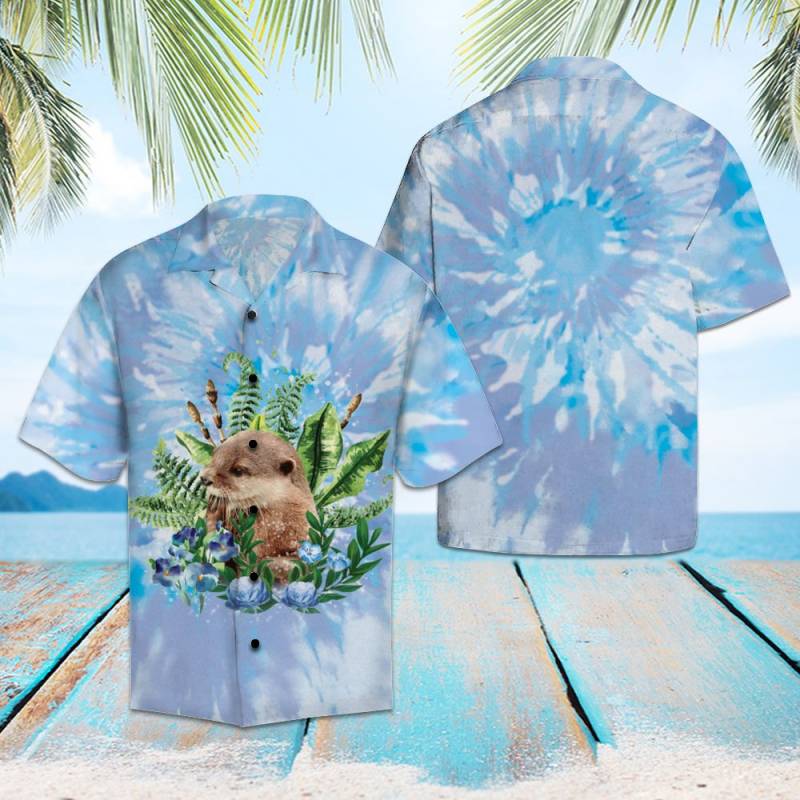 Otter Blue Tie Dye Hawaiian Shirt Ha44731