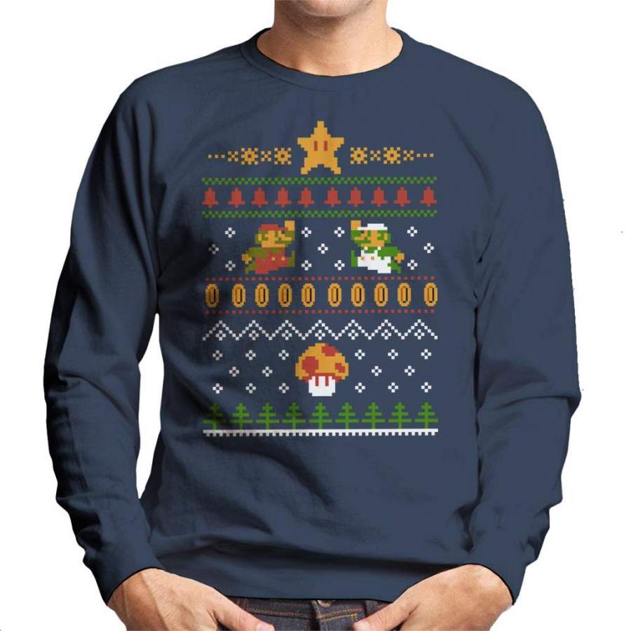 Super Mario Christmas Knit Pattern Men’s Sweatshirt