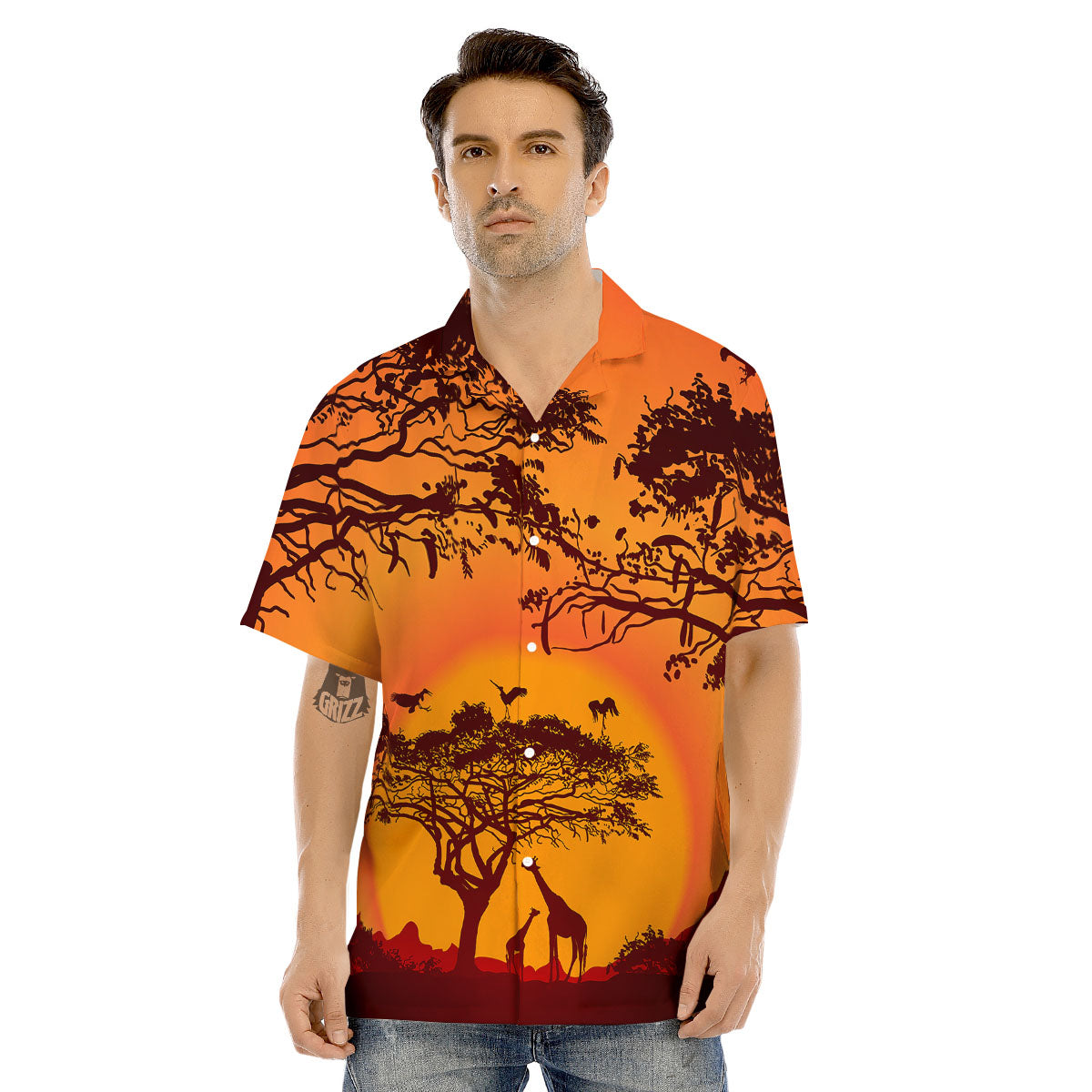 Sunset African Savanna Print Men’S Hawaiian Shirt