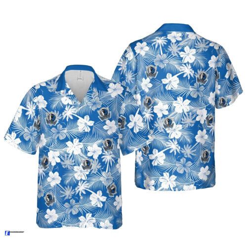 NBA Dallas Mavericks White Blue Hibiscus Flowers Hawaiian Shirt