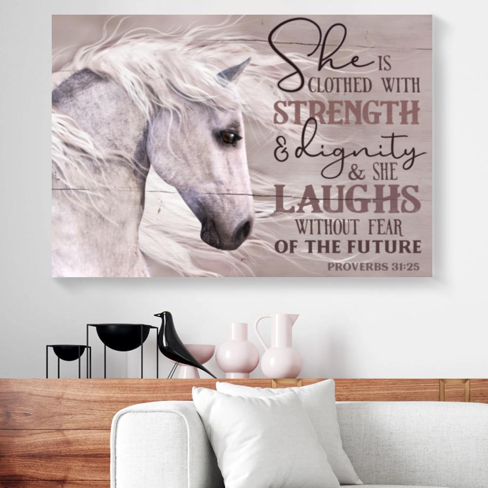 Canvas Art Prints She Is Clothed With Strength And Dignity Horse Horizontal Canvas Wall Art Attractive Canvas Home Decoration