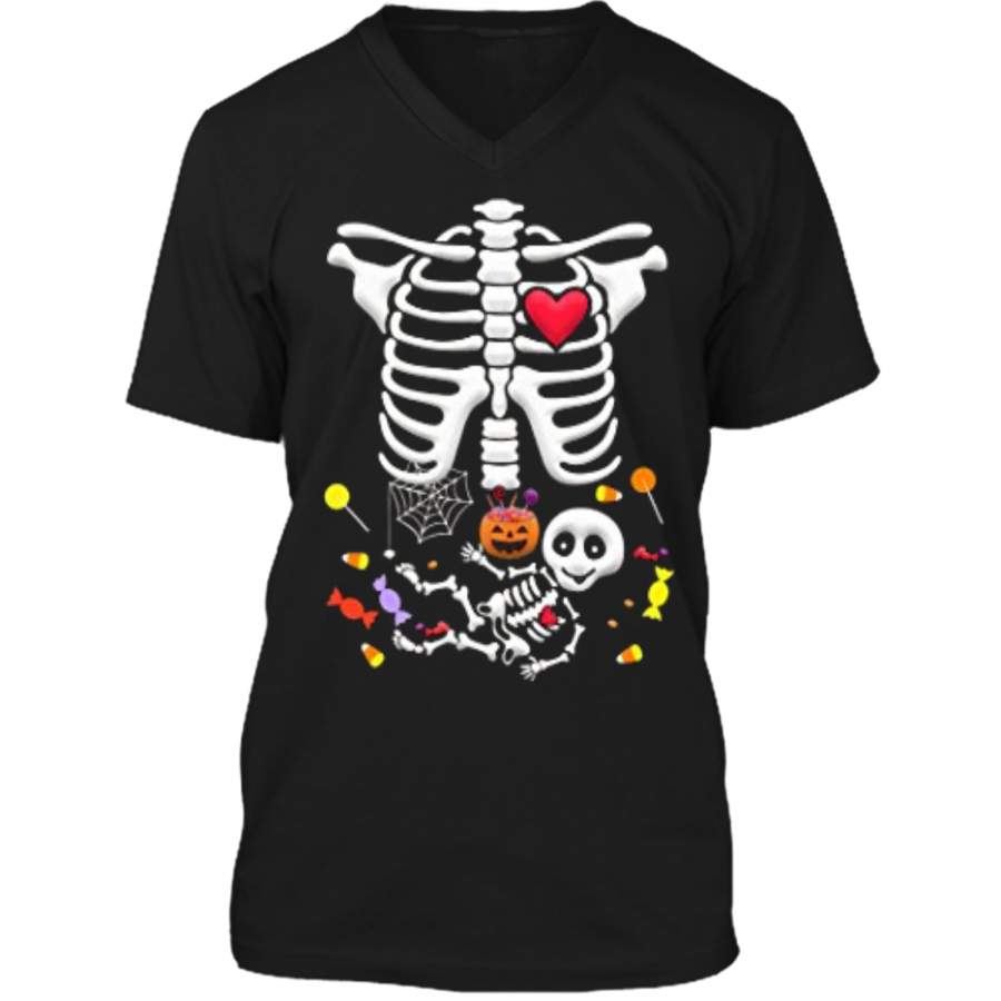 Pregnant Skeleton Candy Halloween  Mens Printed V-Neck T