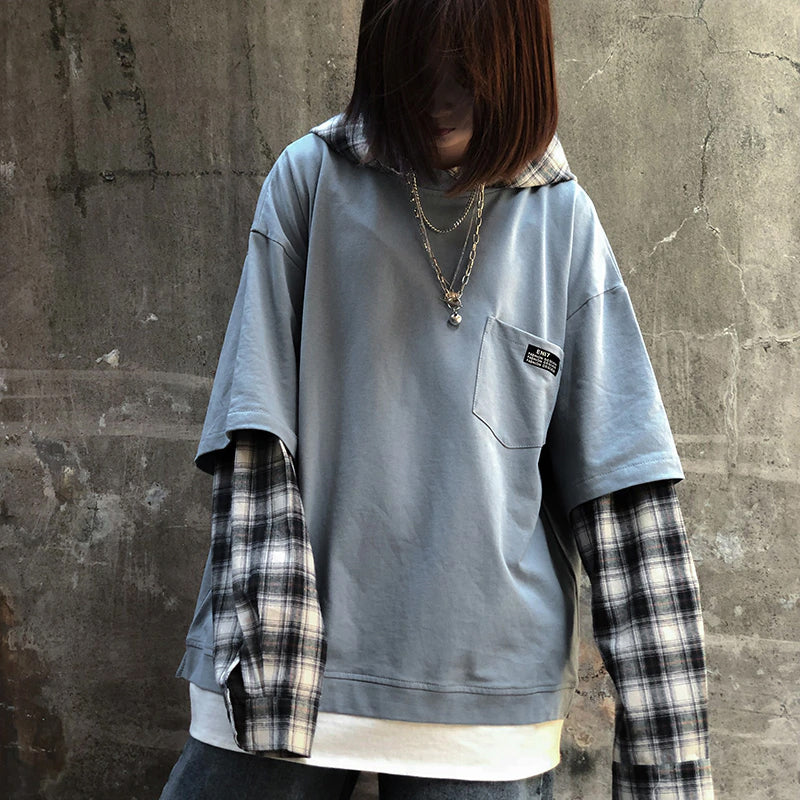 Vintage Loose Plaid Hooded Sweatshirt