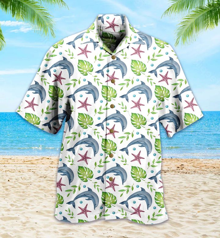 Dolphin Starfish Leaves On White Nw Hawaii Shirt Ha54