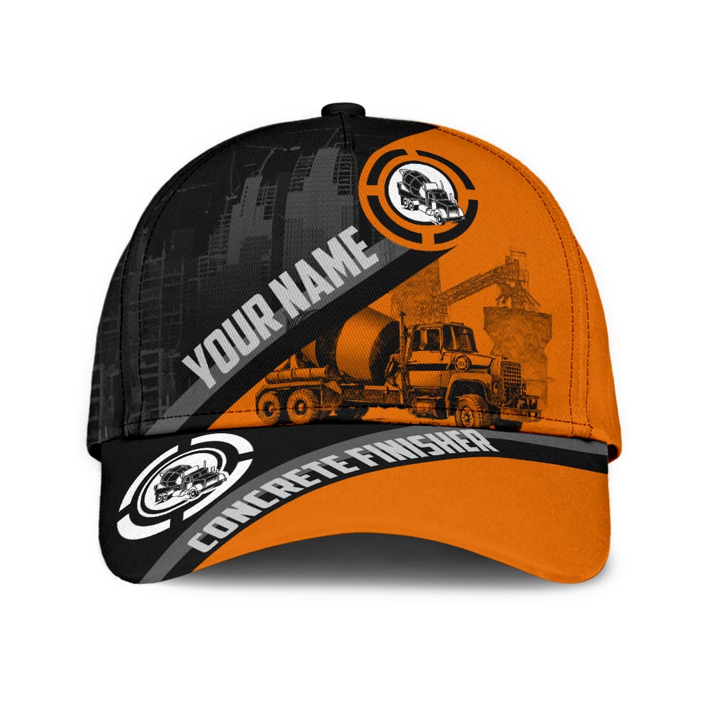 Personalized With Name Concrete Finisher Orange Mixer Classic Cap Hat, Baseball Cap Hat For Concreter Man