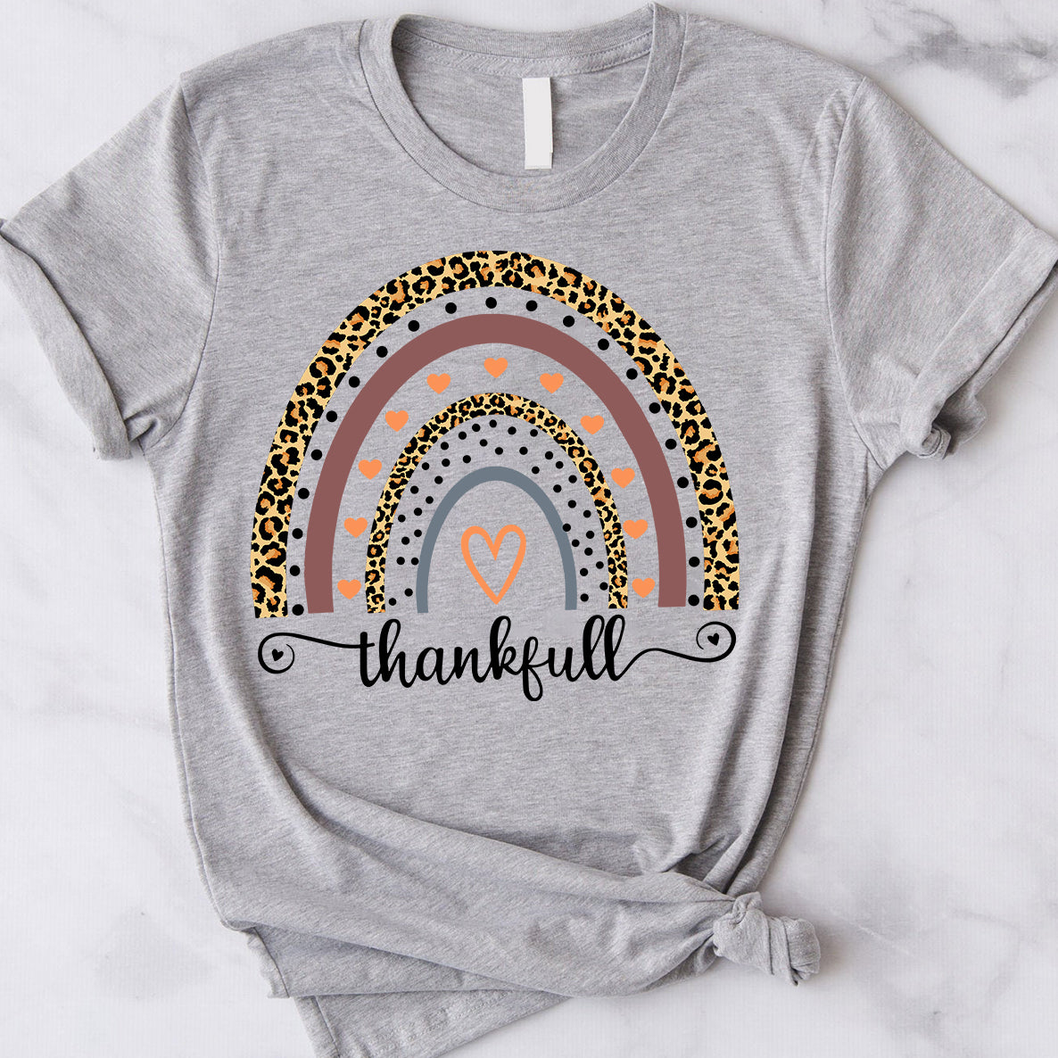 Thankful Boho Rainbow, Boho Leopard Rainbow For Thanksgiving Customizable – Standard T-Shirt