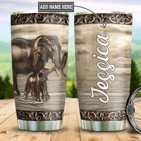 Personalized Elephant Mom Baby Bronze Style Stainless Steel Tumbler, Personalized Tumblers, Tumbler Cups, Custom Tumblers