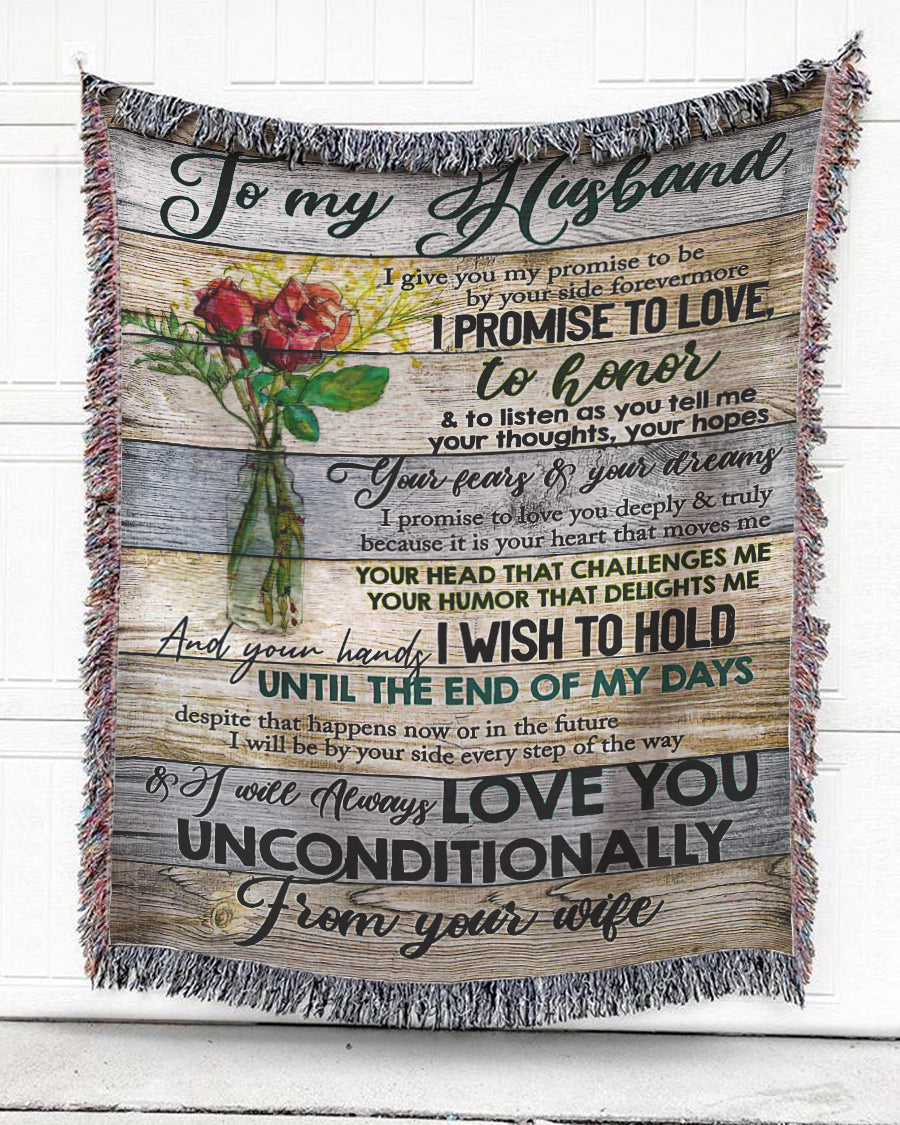 Woven Throw For Husband Wedding Anniversary Gift, Love You Unconditionally, Cotton Blanket