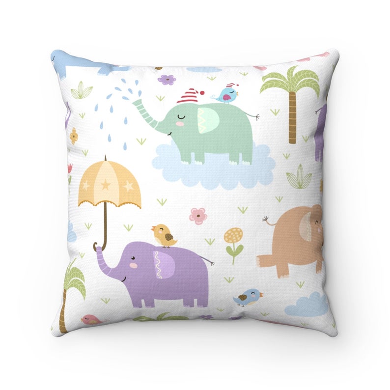 Birds And Elephants Throw Pillow, Bedroom Decor, Outdoor Pillows, Living Room Decor, Sofa Bed Throw Pillow, Decorative Pillow, Home Office Throw Pillows