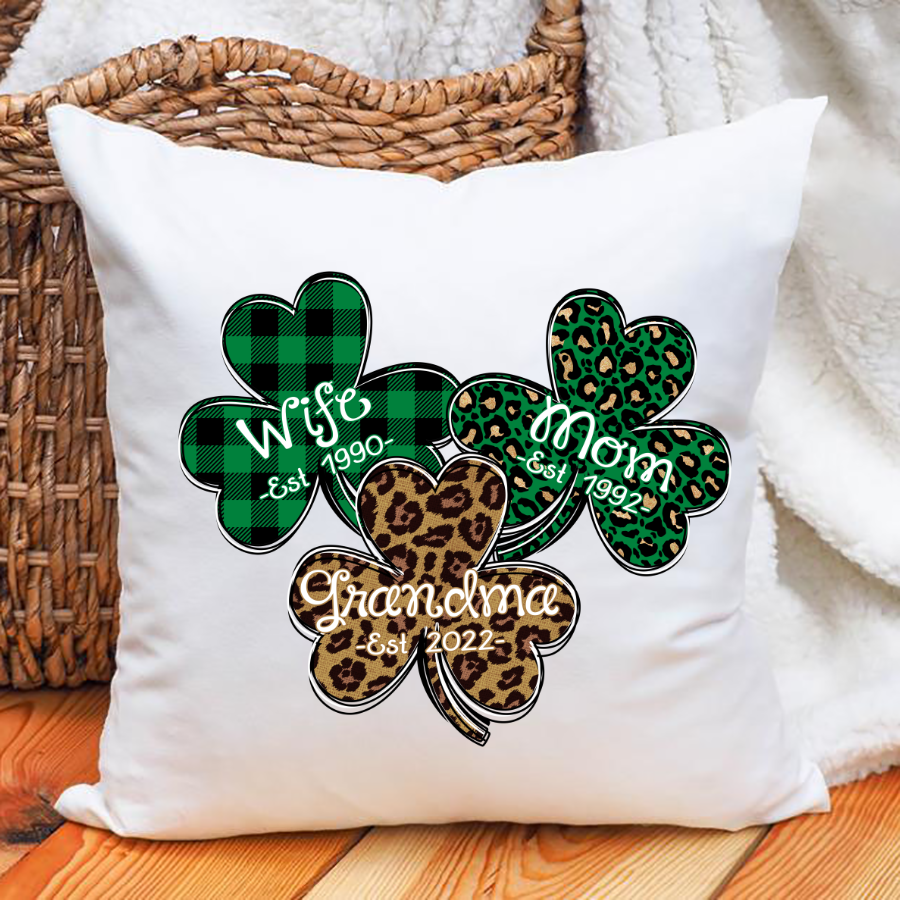 Patrick’S Day Shirt For Grandma Wife Mom Grandma Personalized Est Leopard Indoor Pillow