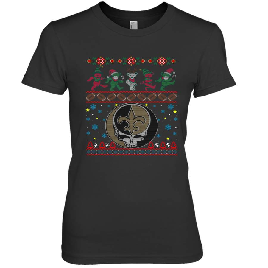 New Orleans Saints Christmas Grateful Dead Jingle Bears Football Ugly Sweatshirt Womens Premium T-Shirt