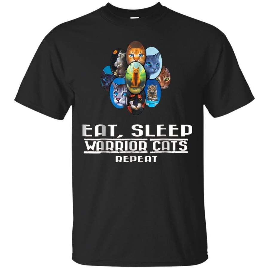 AGR Eat Sleep Warrior Cats Repeat Funny Cat Lover Tshirt Jaq T-shirt