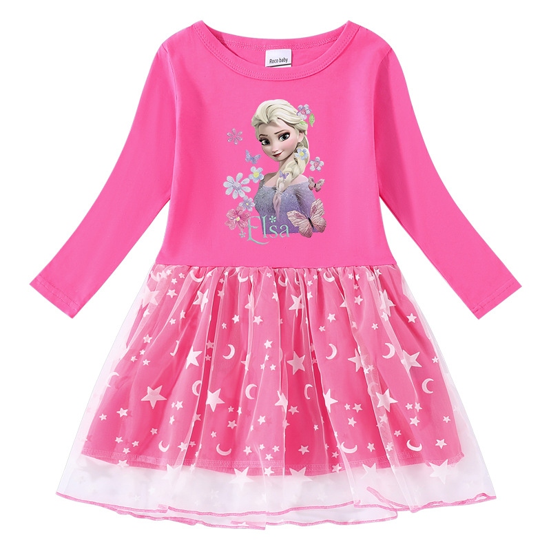 Spring Kids Dresses for Girls Vestidos Frozen Elsa Anna Long Sleeve Princess Dress Autumn Party Birthday Mesh Flower Costume alx