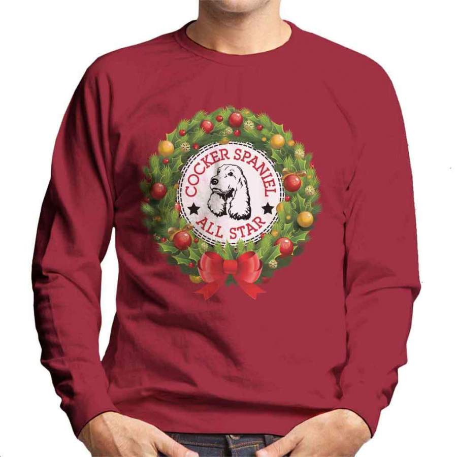 Cocker Spaniel All Star Christmas Wreath Men’s Sweatshirt