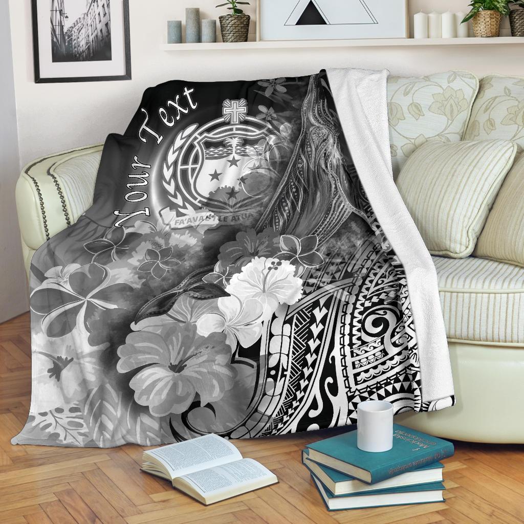 [Custom Personalised] Samoa Premium Blanket- Humpback Whale With Tropical Flowers (White)