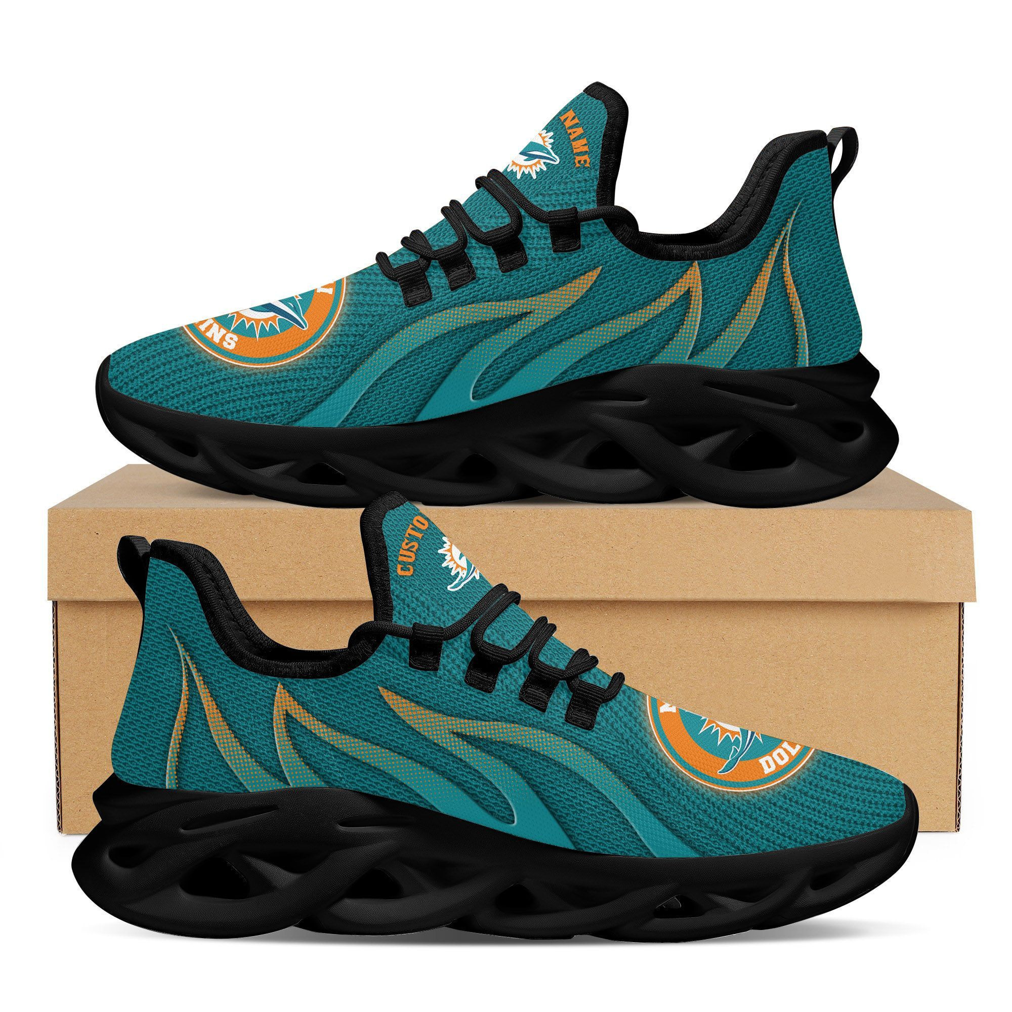 Miami Dolphins Custom Name Sport Max Soul Sneaker Shoes For Fans