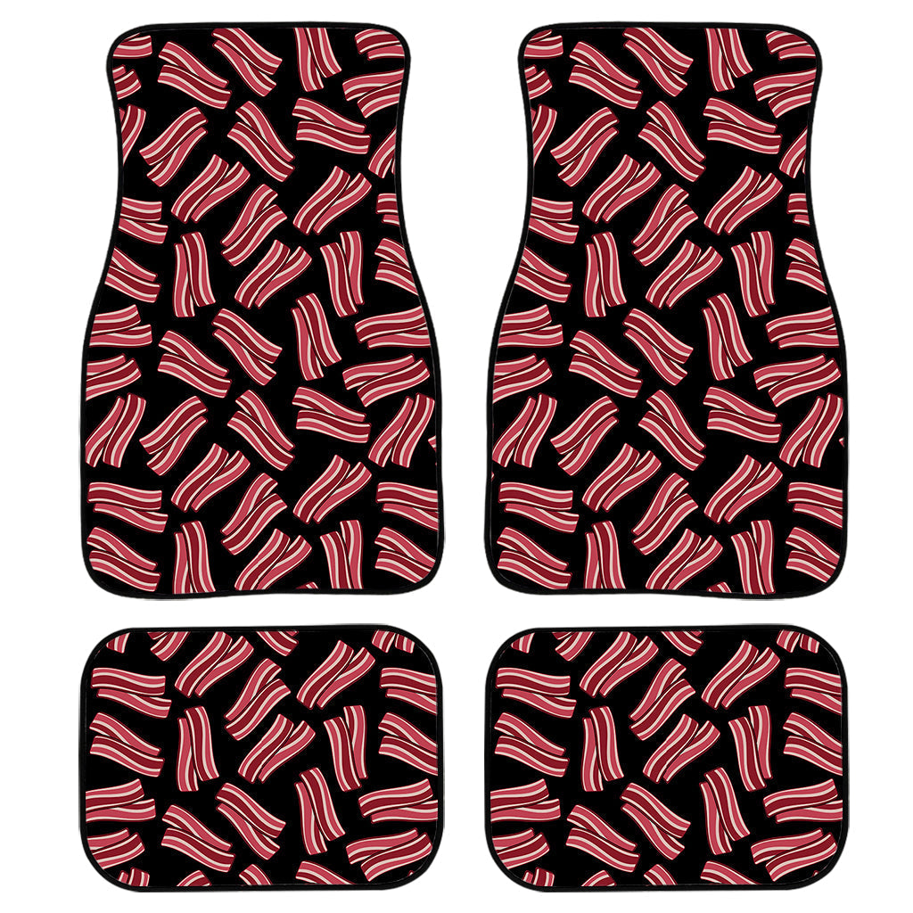 Black Bacon Pattern Print Front And Back Car Floor Mats, Front Car Mat