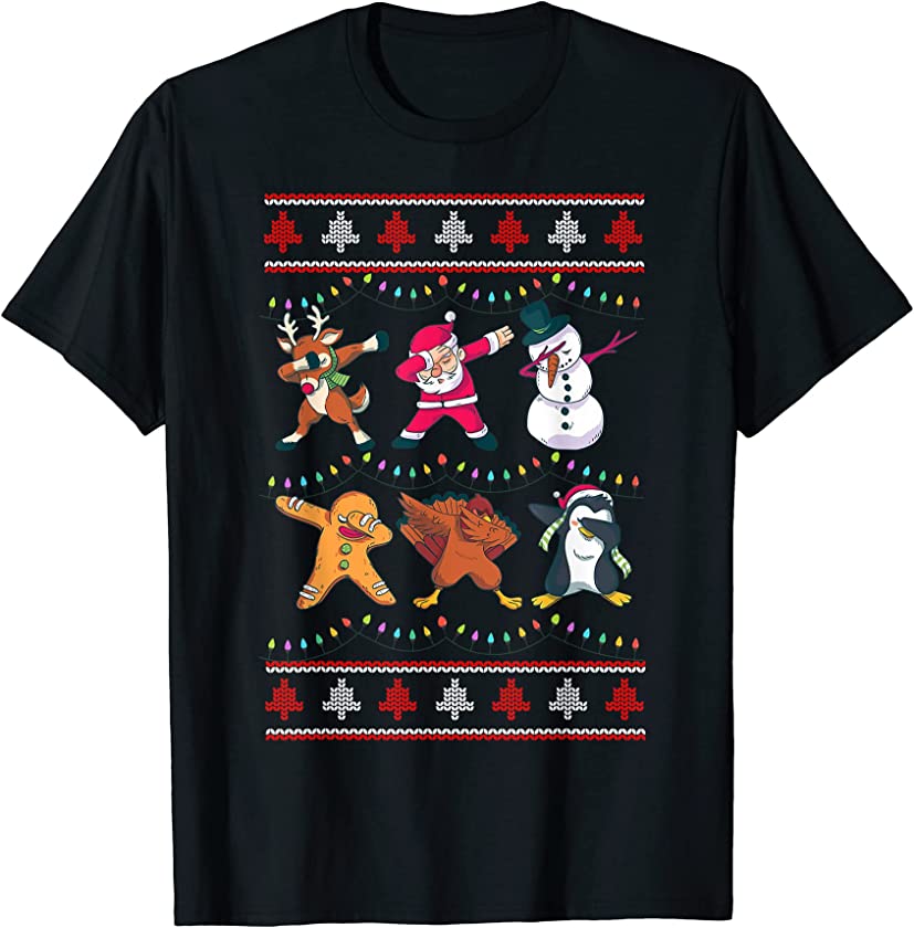 Dabbing Reindeer Santa Snowman Penguin Christmas T-Shirt