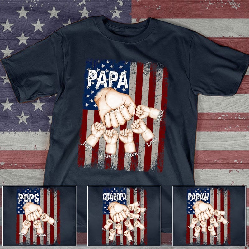 Papa Hand Flag With Kids Father’S Day Gift Gs09 T-Shirt, Best Shirt For Papa