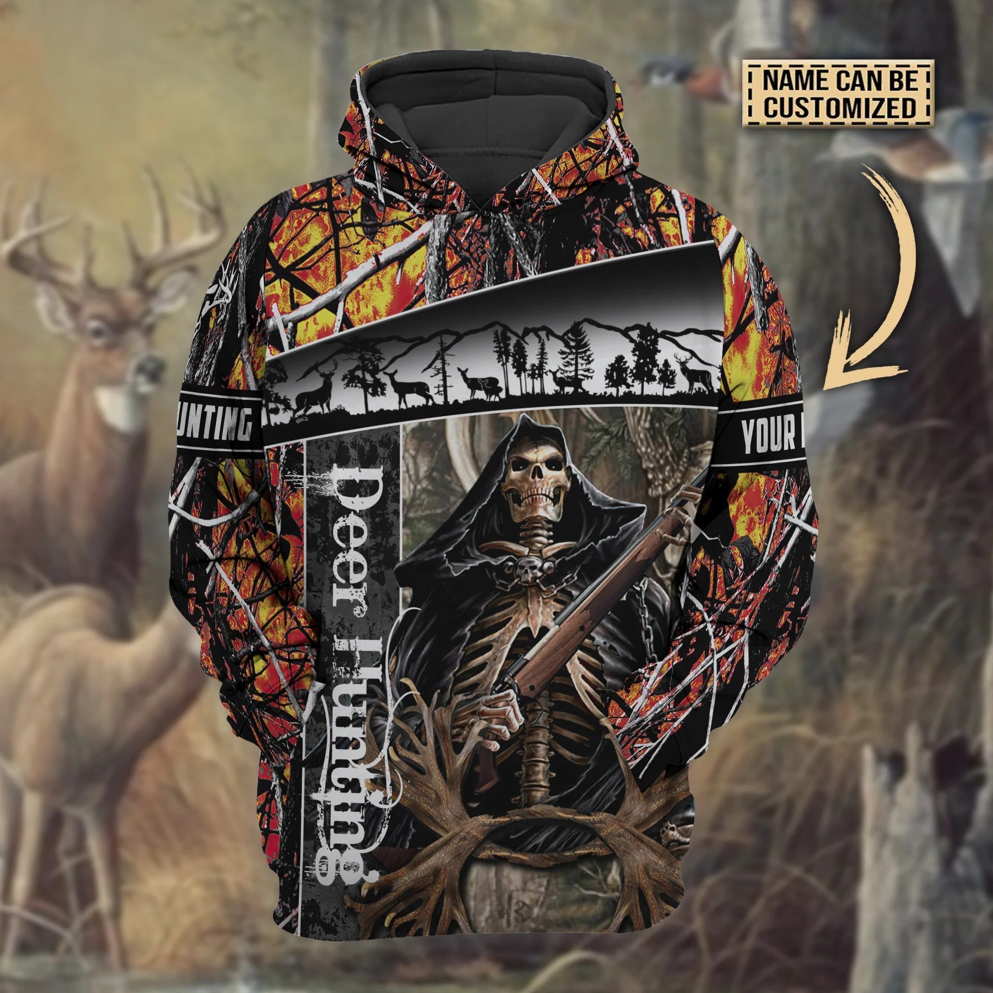 The Death Deer Hunting Hoodie Custom Name 3D All Over Print Unisex Hoodie For Hunter Hunting Apparel