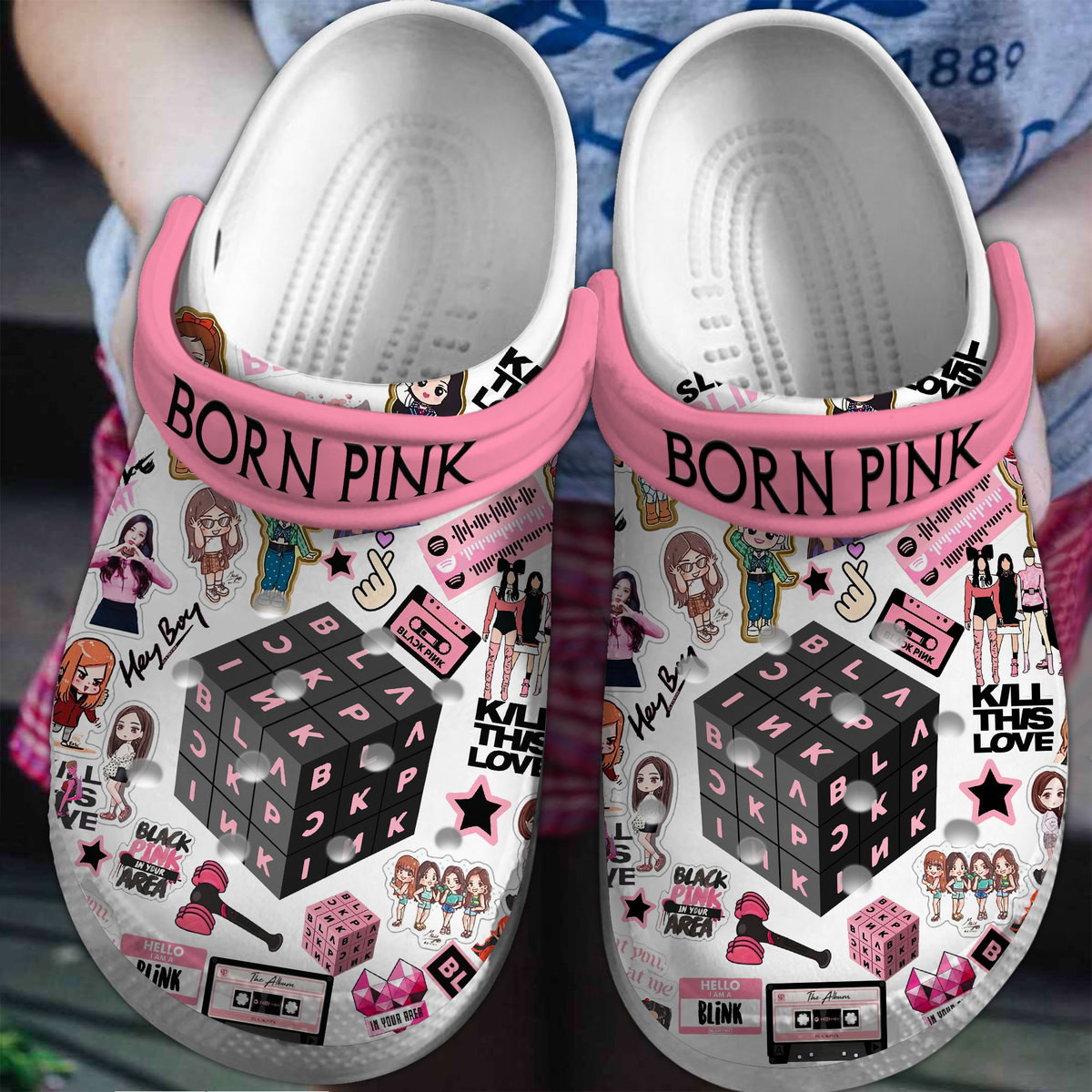 Black Pink Music Crocs Crocband Clogs Shoes Comfortable For Men Women and Kids