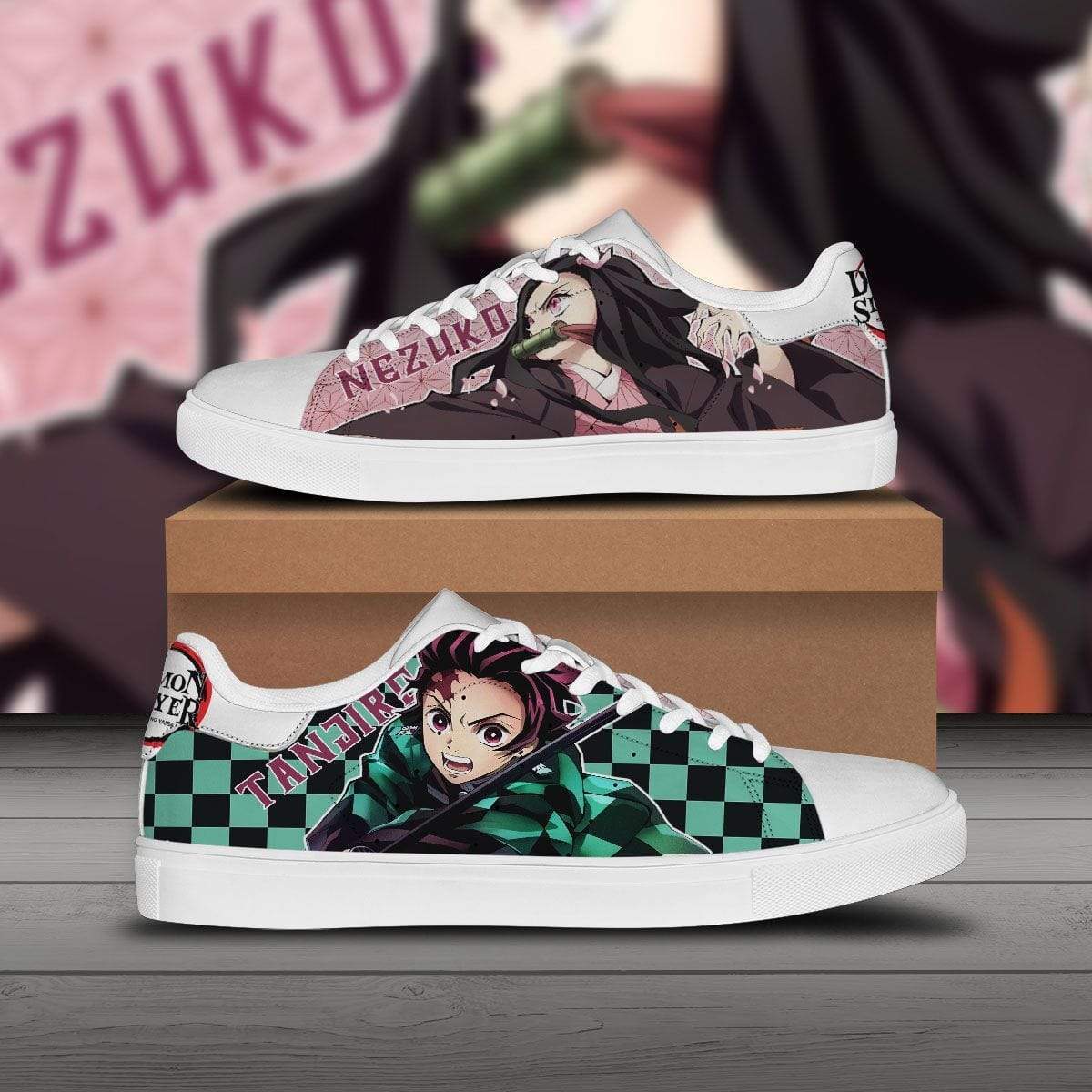 Tanjiro And Nezuko Skate Sneakers Custom Demon Slayer Anime Shoes