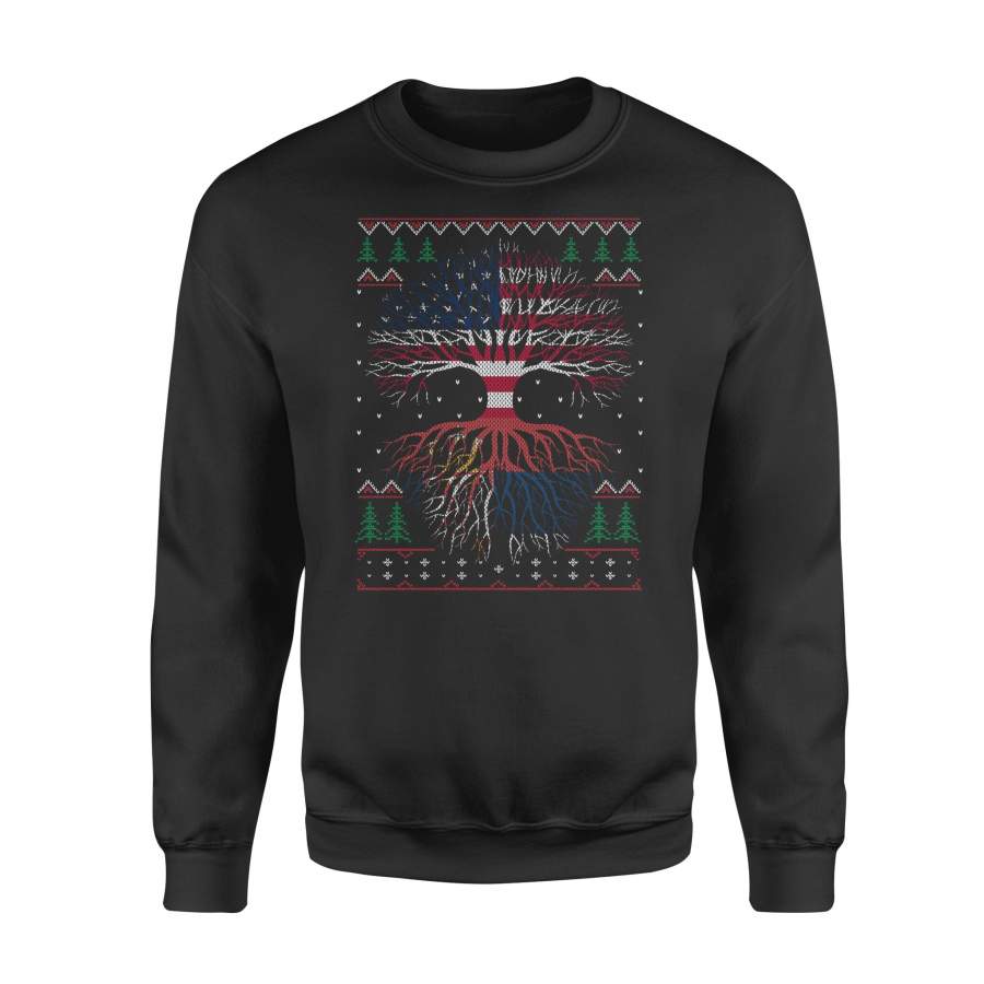 YOLOstuff Serbian Roots American US Grown Flag Ugly Christmas – Standard Fleece Sweatshirt