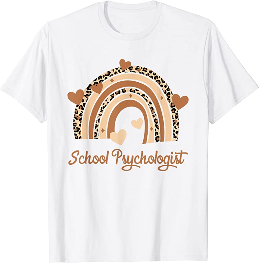 Cute School Psychologist Boho Leopard Rainbow Psychology T-Shirt