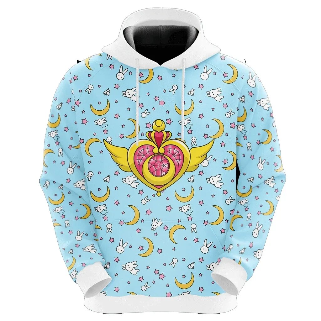 Unifinz Sailor Moon Hoodie Sailor Moon Team Moon Rabbit Pattern Blue Hoodie Anime Clothing Ault 2022