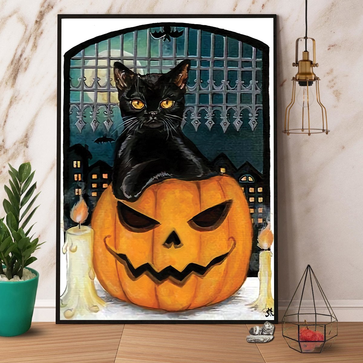 Black Cat Scary Pumpkin Happy Halloween Night Canvas And Poster, Canvas Prints, My Poster Wall, Canvas Wall Art, Wall Decor Visual Art, Halloween Gift, Happy Halloween