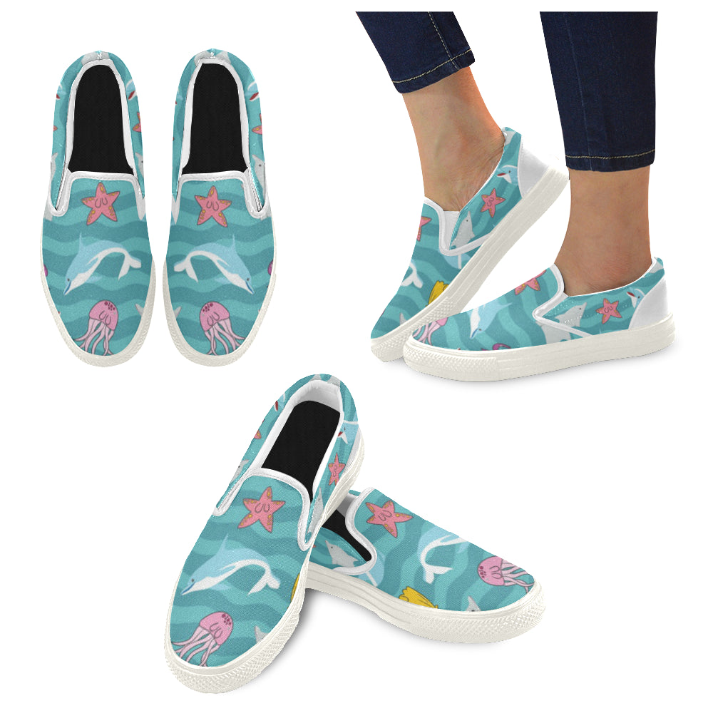 Dolphin White Women’s Slip-on Canvas Shoes