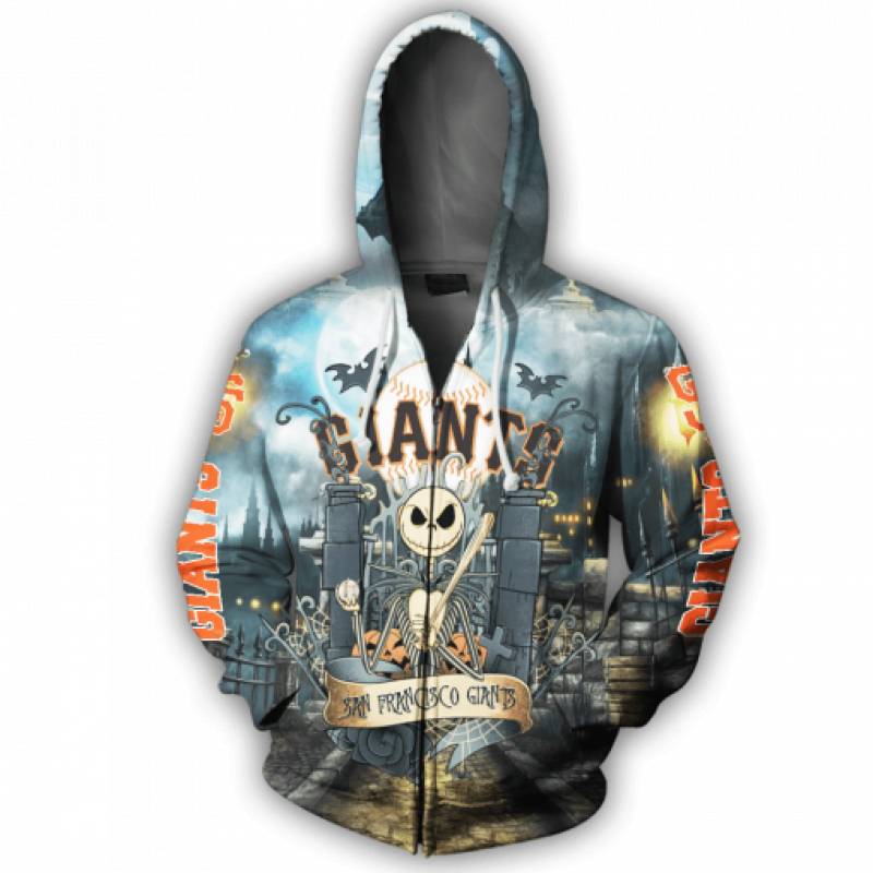 San Francisco Giants With Jack Skellington All Over Print 3D Zipper Hoodie, San Francisco Giants Zipper Hoodie