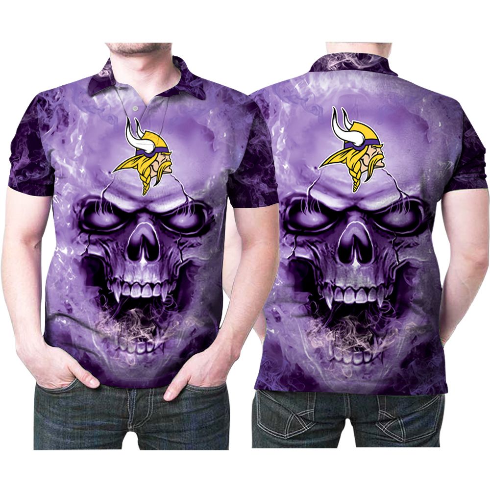 Minnesota Vikings Logo Vapor Skull 3D Printed Gift For Vikings Fan Polo Shirt