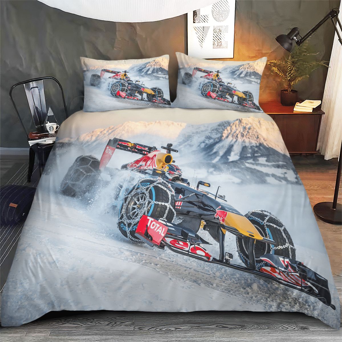 Wooni 3D F1 Black Racing Car Bedding Set Duvet Cover Set Wn241104 Bedroom Decor