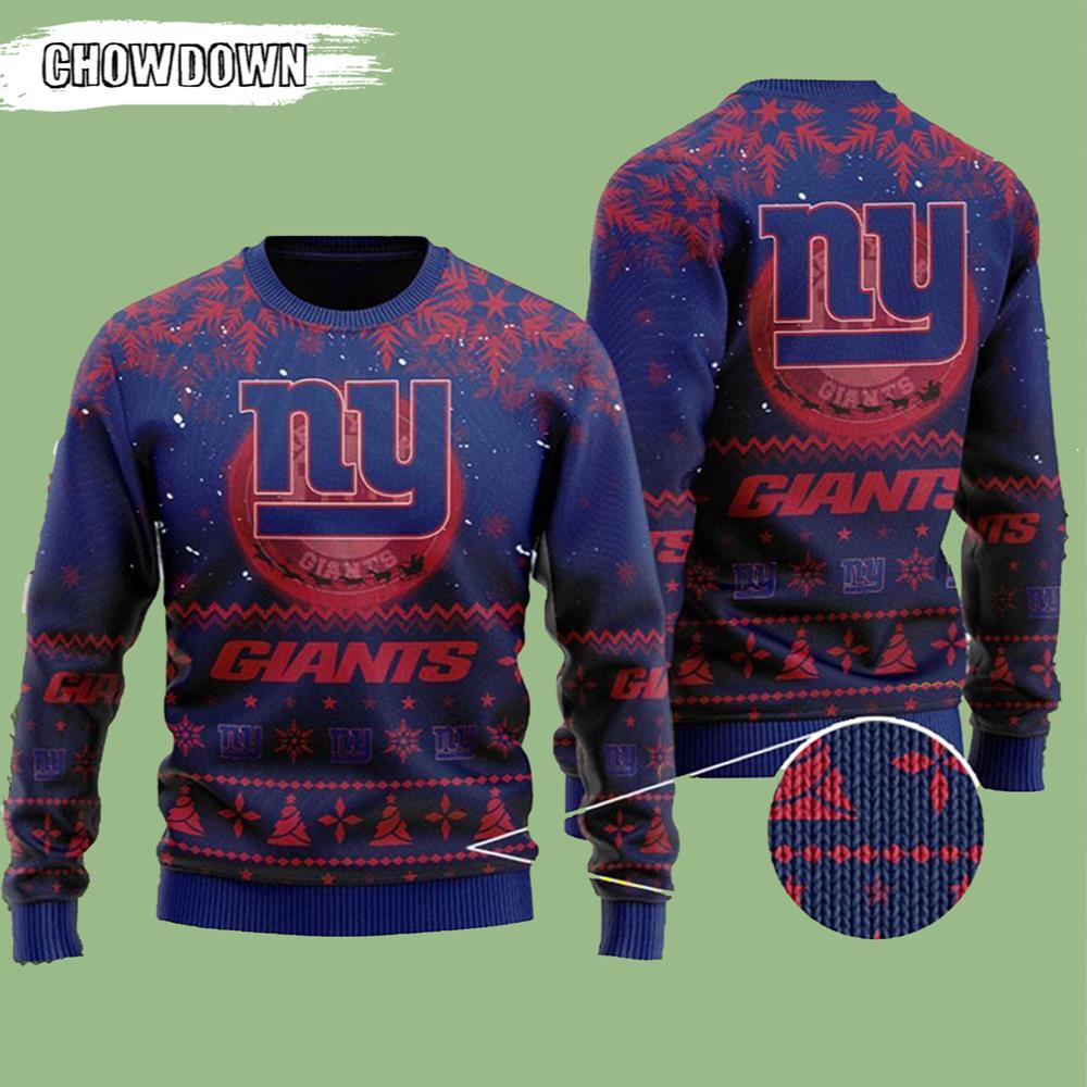 New York Giants Gift For Fan Ugly Wool Sweater Christmas Santa Claus In The Moon