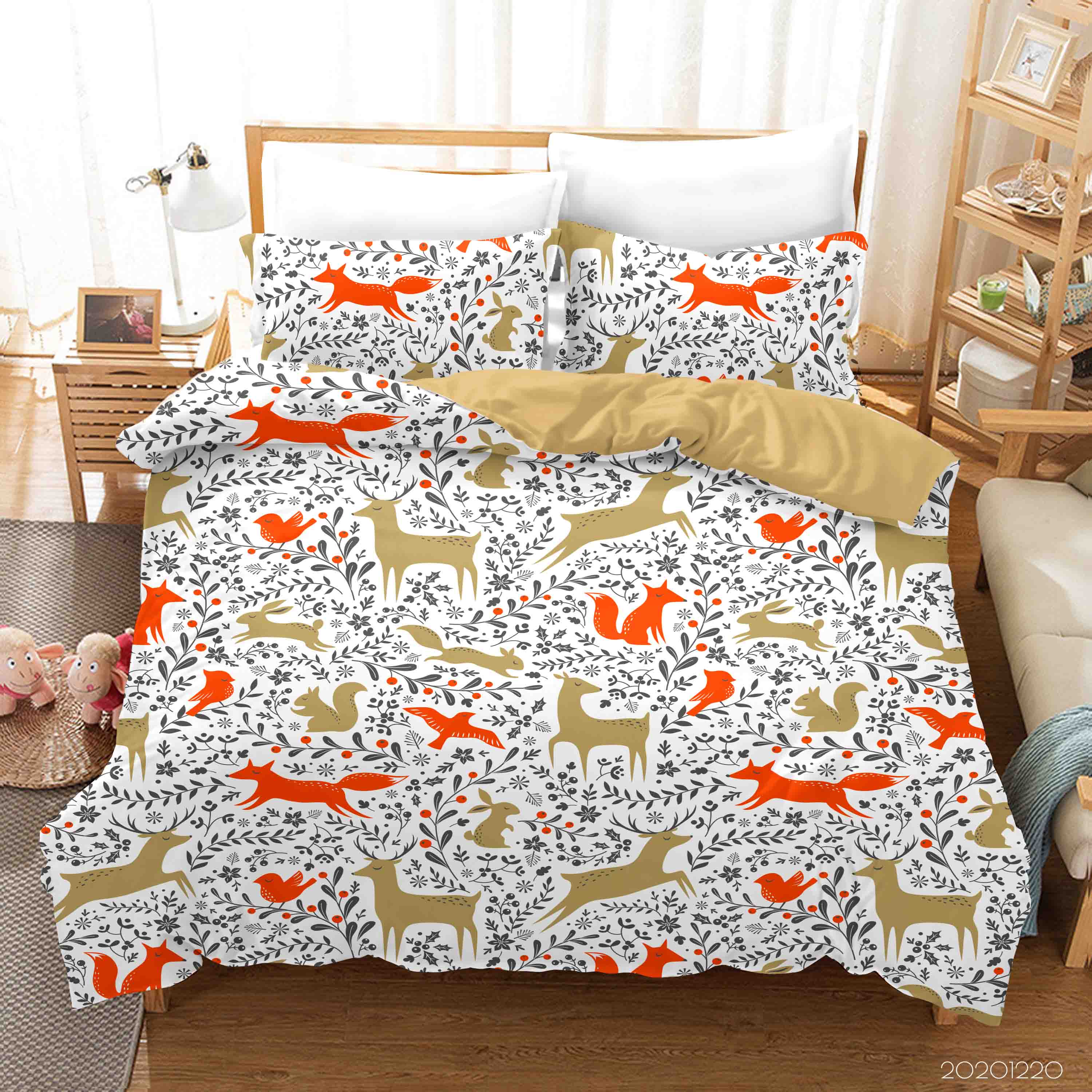 3D Hand Drawn Animal Elk Fox Leaf Quilt Cover Set Bedding Set Duvet Cover Pillowcases 31