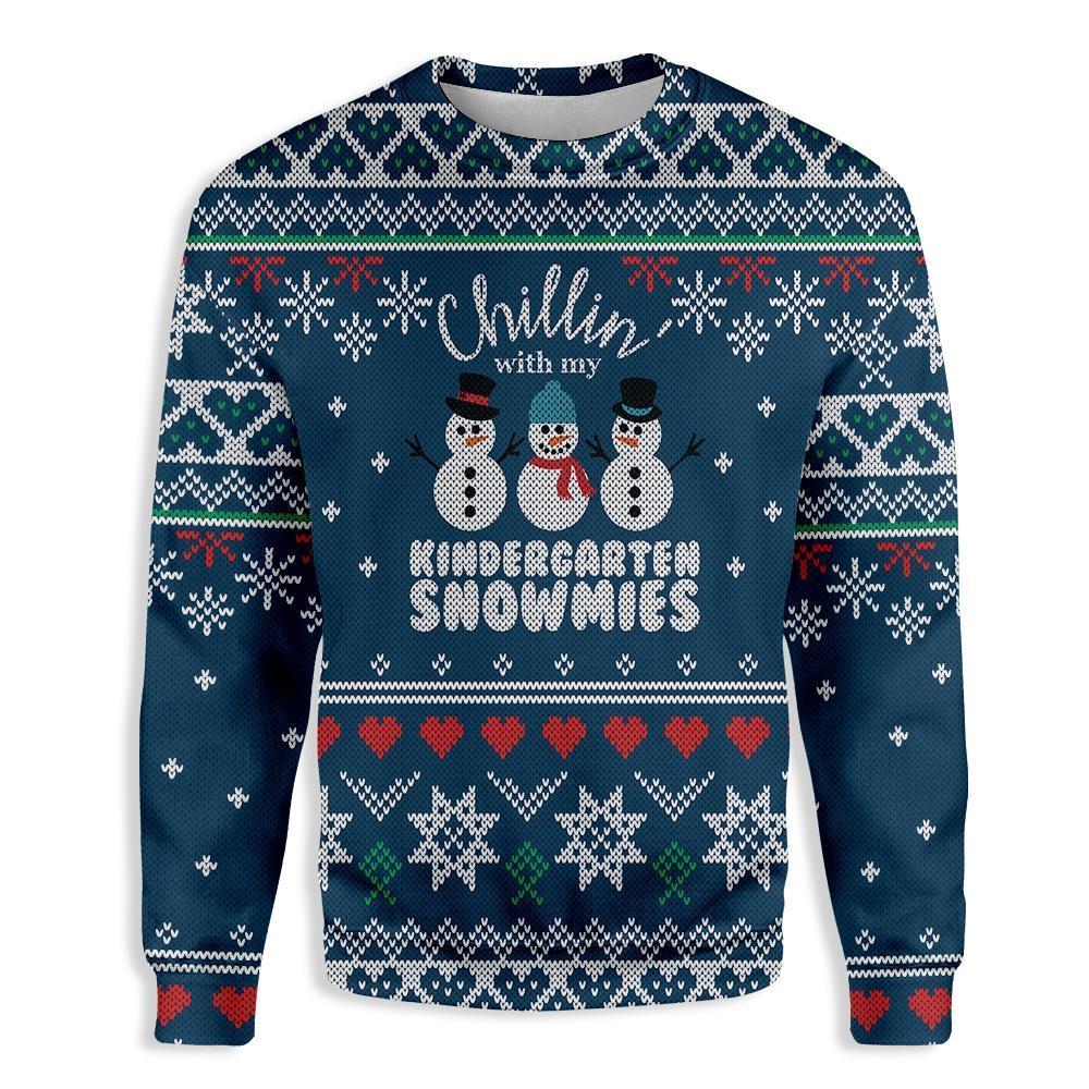 Chillin’ With My Kindergarten Snowmies Teacher Ugly Christmas Sweater | Unisex | Adult | Us3163