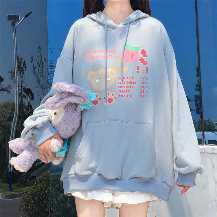 Japanese cute bunny ears hoodie women’s street hip-hop Harajuku kawaii hooded top loose plus size casual long-sleeved sweatshirt alx